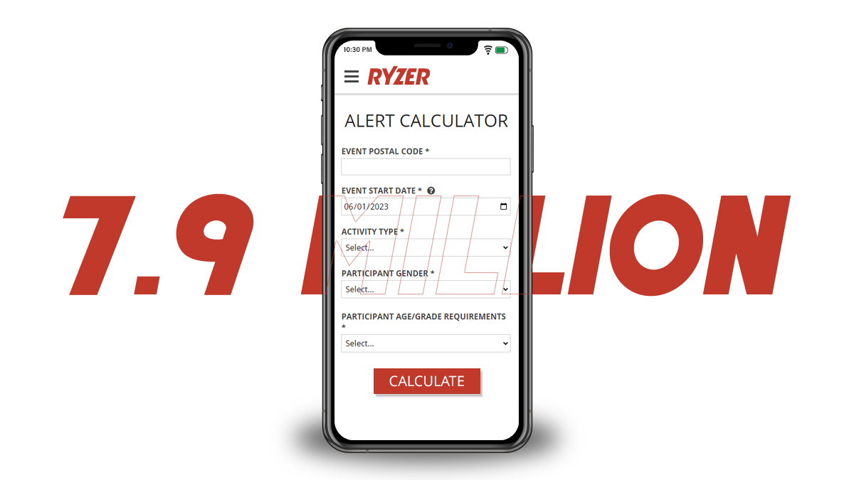 Graphic showing a mobile device with the alert calculator showing and text behind it. The text says 7.9 million.