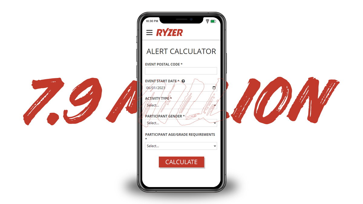 Graphic showing a mobile device with the alert calculator showing and text behind it. The text says 7.9 million.