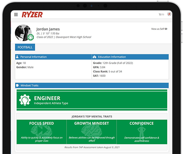 Tablet showing a Ryzer profile