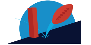 A graphic depicting a football going out of bounds